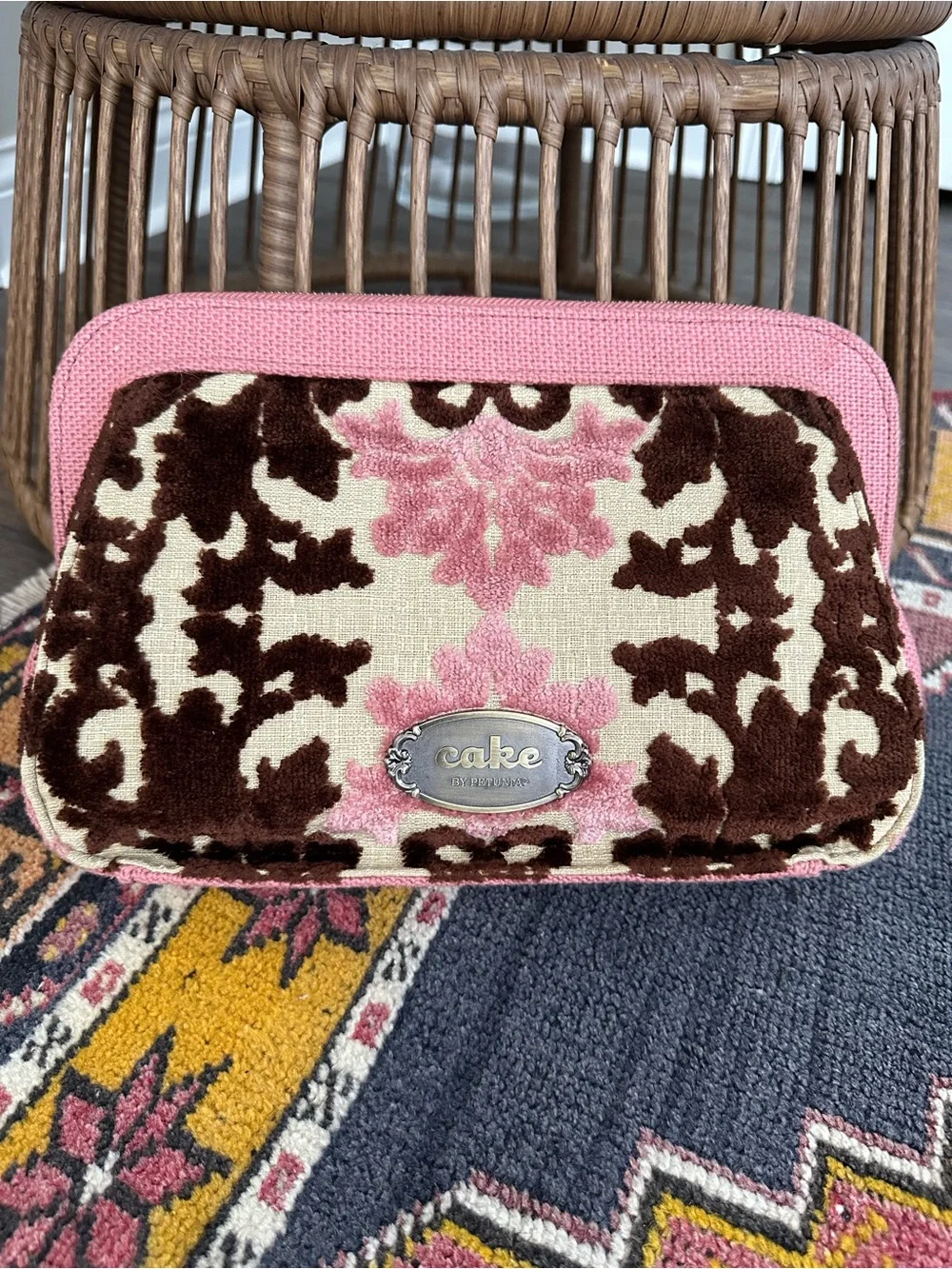 CAKE By Petunia Pickle Bottom Cameo Clutch Diaper Bag / Purse - Pink/ Brown
